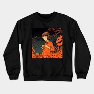 Halloween Girl in orange dress with Pumpkin Crewneck Sweatshirt